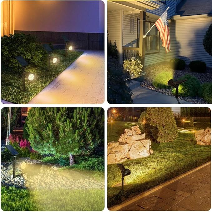 DBF Solar Lights Outdoor, 600LM Solar Spotlights Outdoor Waterproof, 2 Brightness Mode Adjustable 18 LED Flag Pole Light for Garden Yard Patio Landscape Driveway Garage Pool(Warm White, 2 Pack) DBF