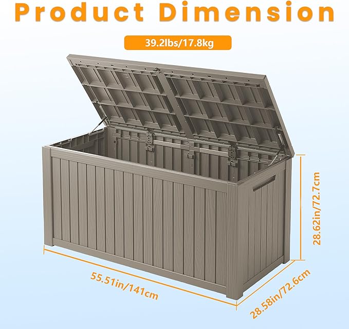 TARKARI 200 Gallon Lockable Resin Deck Box, Waterproof & UV-Resistant Outdoor Storage Box for Outdoor Cushion Storage, Garden Tools & Pool Accessories Storage, Gray Home