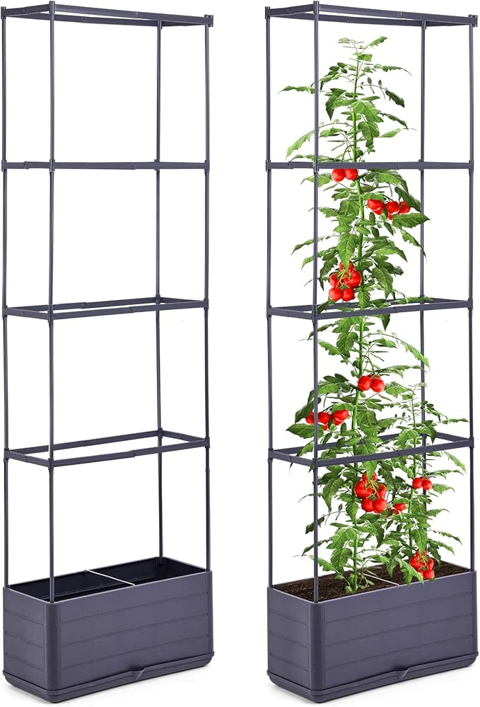 GENMOUS 2 Pack Rectangle 4 Tier Tomato Planter, Raised Garden Bed Tall 45'' Vertical Elevated Garden Planter Standing Garden Bed Planter Box with Drainage Holes Patio Balcony Porch Black GenMousCo