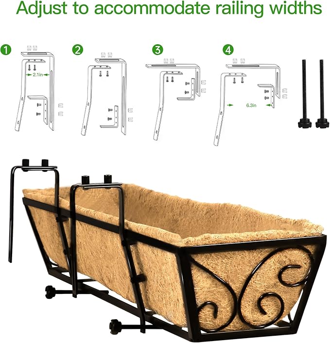 Y&M 24 Inch Window Deck with Coco Liner, Fence Metal Hanging Flower Planter Window Basket Deck Railing Planter Boxes for Outdoor Garden Lawn-Butterfly,4pcs YM