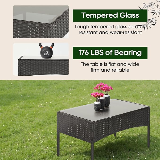 FDW | 4-Piece Patio Furniture Set | Red | Outdoor Wicker Furniture with Coffee Table | Modern Rattan Chairs Conversation Set | Outdoor Seating | Weather-Resistant | for Porch, Garden, Lawn FDW