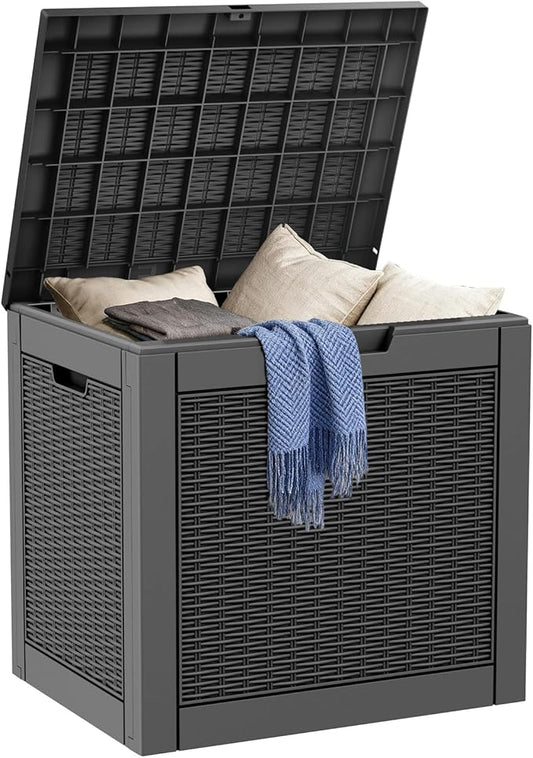 DRATO 31 Gallon Deck Box, Outdoor Storage Box for Patio Cushion, Garden Tools, Waterproof Resin Storage Box (Black，31 Gallon) DRATOprovidesawarmandcozy