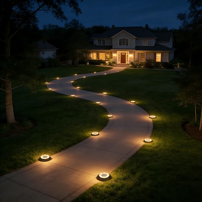 Flacchi Solar Lights Outdoor - Solar Powered Ground Lights Outdoor Solar Disk Light Waterproof Landscape Light for Patio Yard Pathway Walkway Driveway (Warm White, 2 Pack) Flacchi