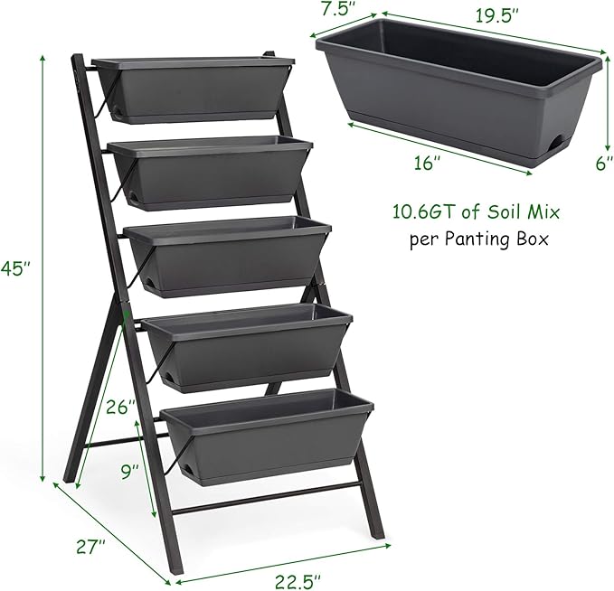 Giantex Vertical Raised Garden Bed, Elevated Planter Raised Beds with Water Drainage, Freestanding 5 Container Boxes for Vegetables and Flowers Growing, Outdoor Indoor Patio Balcony Giantex