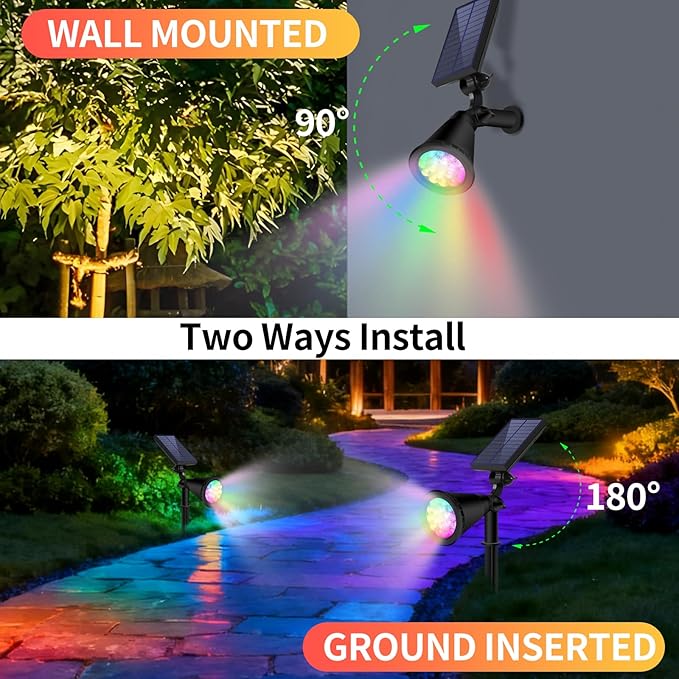 Solar Spot Lights Outdoor Waterproof, 18 LED Solar Powered Landscape Lighting Low Voltage Auto On/Off for Garden, Yard, Tree, Flag, Wall, Pathway, 4 Pack Rootora