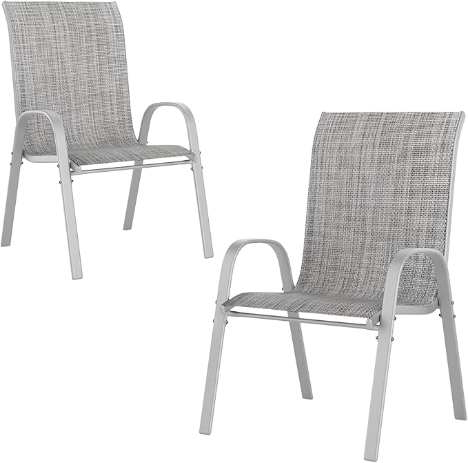 UDPATIO Patio Chairs Set of 2, Stackable Silver Outdoor Dining Chairs with High Back, Breathable Textilene Fabric Outdoor Chair All Weather, 350LBS Capacity for Garden, Backyard (Light Grey) UDPATIO