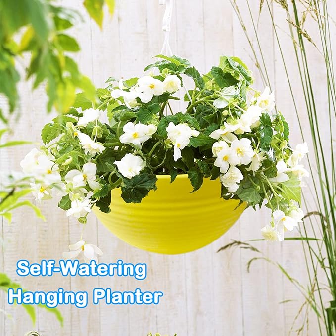 7 Pack 8 Inch Plastic Self-Watering Hanging Planters,Colorful Garden Flower Plant Pot Container Baskets with Drainer Chain for Indoor Outdoor Use,7 Colors Cshangzei