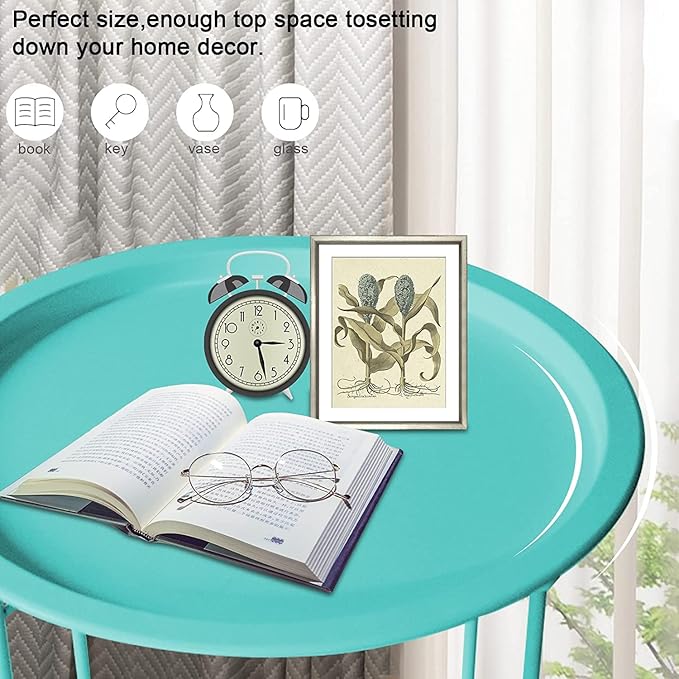 Garden 4 you End Table Set of 2, Outdoor Side Table, Small Patio Table Metal Side Table, Round Folding Side Table, for Outdoor and Living Room,Green Garden4you