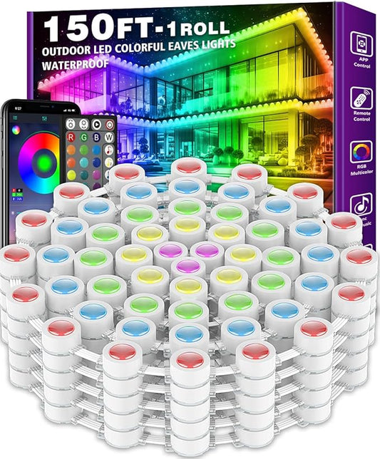 FBZ 150FT Permanent Outdoor RGB Lights - IP67 Waterproof with Smart App Control Remote,DIY Scene Modes, Music Synchronization,Eaves Lights for Garden Decor,Deck,Christmas Rootora