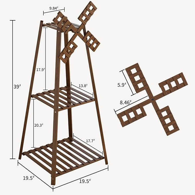 COPREE 3-Tier Tower Plant Stand Display Rack with Windmill Top,Bamboo Vintage Flower Pot Holder Shelf for Patio Balcony Decoration COPREE
