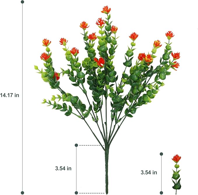20 Bundles Artificial Fall Flowers Outdoor Fake Flowers, UV Resistant No Fade Faux Plastic Greenery Shrubs Plants for Hanging Garden Porch Window Box Outside Decoration,Home Indoor Decor Orange YIBUKIY