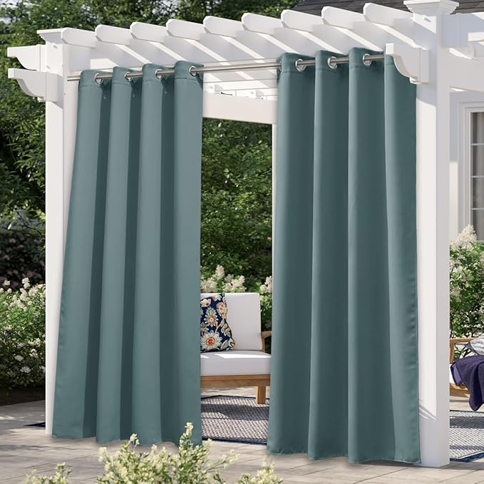 NICETOWN Greyish Blue Outdoor Curtains for Patio Waterproof, Thermal Insulated Rustproof Grommet Blackout Indoor Outdoor Gazebo Curtains Window Treatments for Outdoor Events, W52 x L84, 1 Panel NICETOWN