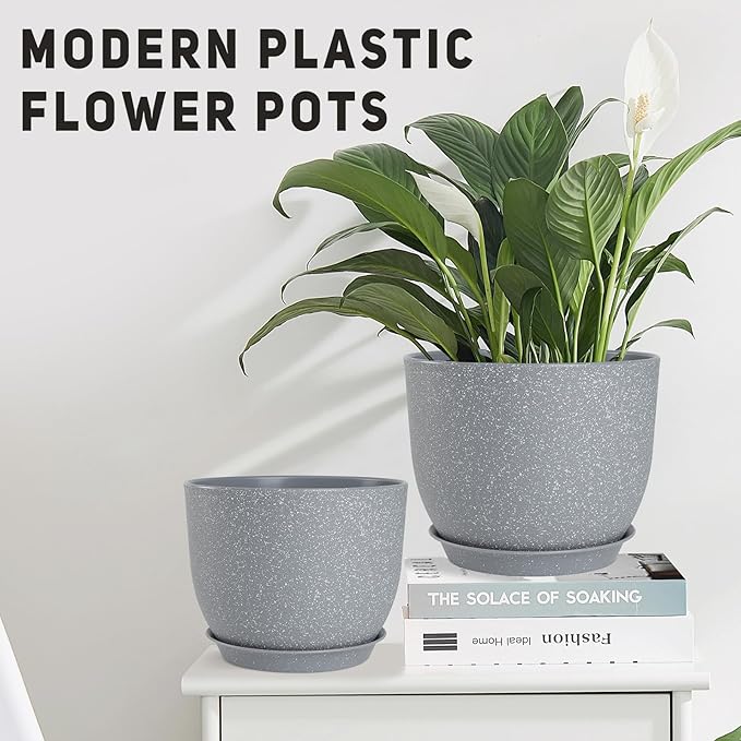 Plant Pots 10/9/8/7.5/7 inch Flower Pots with Multi Mesh Drainage Holes, Planters for Indoor Outdoor Garden Plants and Flowers. (Gray) AFamilyofGardenLovers