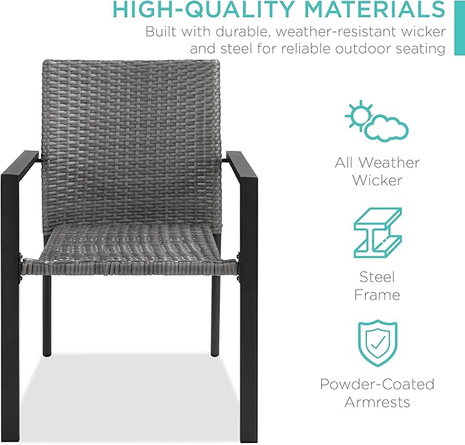 Best Choice Products Set of 2 Stackable Outdoor Wicker Dining Chairs All-Weather Firepit Armchair w/Armrests, Steel Frame for Patio, Deck, Garden, Yard - Gray BestChoiceProducts