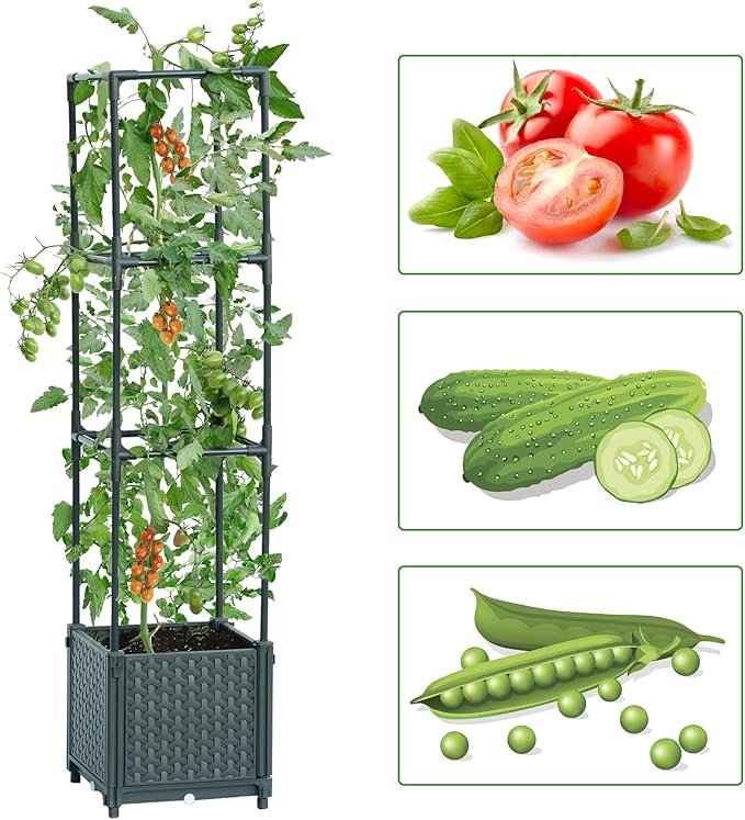 LINEX Raised Garden Bed Planter Box with Trellis, 41.3” Tomato Planters for Climbing Plants Vegetable Vine Flowers Outdoor Patio, Tomatoes Cage w/Self-Watering LINEX
