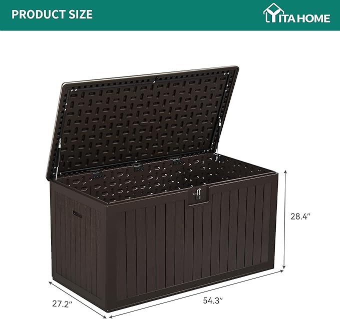 YITAHOME 150 Gallon Large Deck Box with Side Handles, Outdoor Double-Wall Storage for Patio Furniture Cushions, Garden Pool Accessories, Waterproof & Lockable YITAHOME
