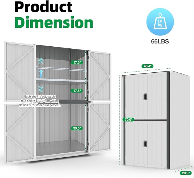 AECOJOY Outdoor Storage Cabinet Waterproof, Large Tall Vertical Outdoor Cabinets Waterproof with Shelves, Lockable Storage Cabinet Metal Storage Shed Weatherproof Garden Sheds & Outdoor Storage White AECOJOY