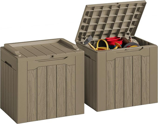 JUMMICO 31 Gallon Resin Deck Box Waterproof Indoor Outdoor Storage Boxes for Patio Furniture Cushions and Garden Tools (Light Brown, 31gallon-2 Packs) JUMMICO