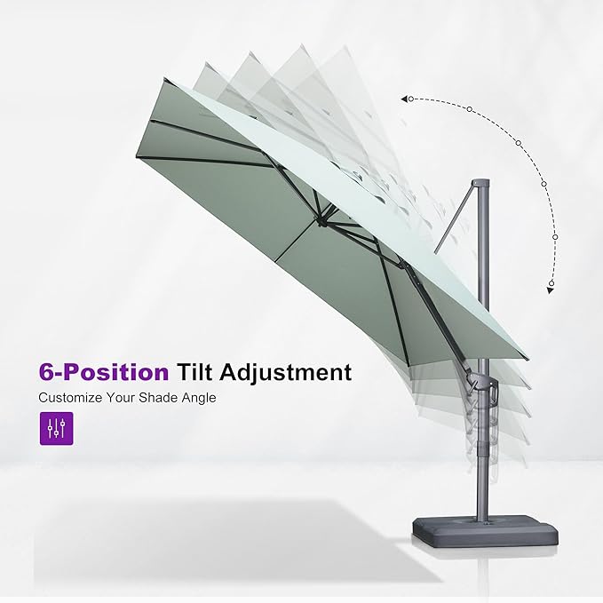 PURPLE LEAF Patio Umbrella 10' X 10' Rectangle Cantilever Umbrella Large Aluminum Outdoor Umbrellas with 360-degree Rotation & UPF40+ Premium Fabric for Deck Pool Garden Yard, Mint Green Rootora