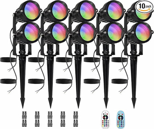 Low Voltage RGBW LED Landscape Lights Spot Lights Outdoor for Yard Garden Decor Spotlight, 12V-24V Low Voltage Landscape Lighting with 16 Color Changing and Remote IP68 Waterproof (10 Pack) Agdjasa