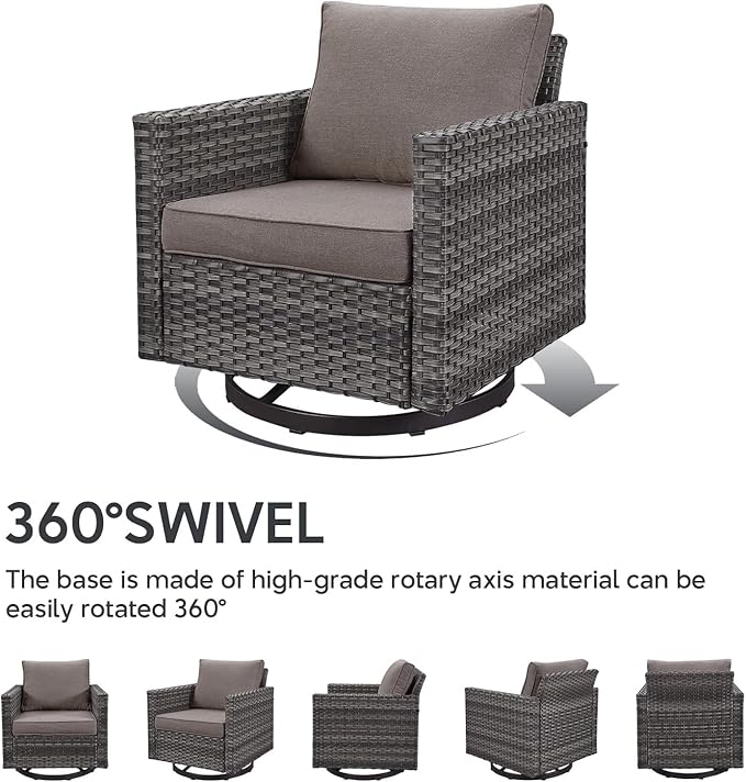 Belord Patio Sectional Furniture Set with Fire Pit Table: 8 Pieces Wicker Patio Conversation Set with L Shaped Sofa, Outdoor Swivel Glider Rocker, Rattan Ottomans, Removable Cushions Grey Belord