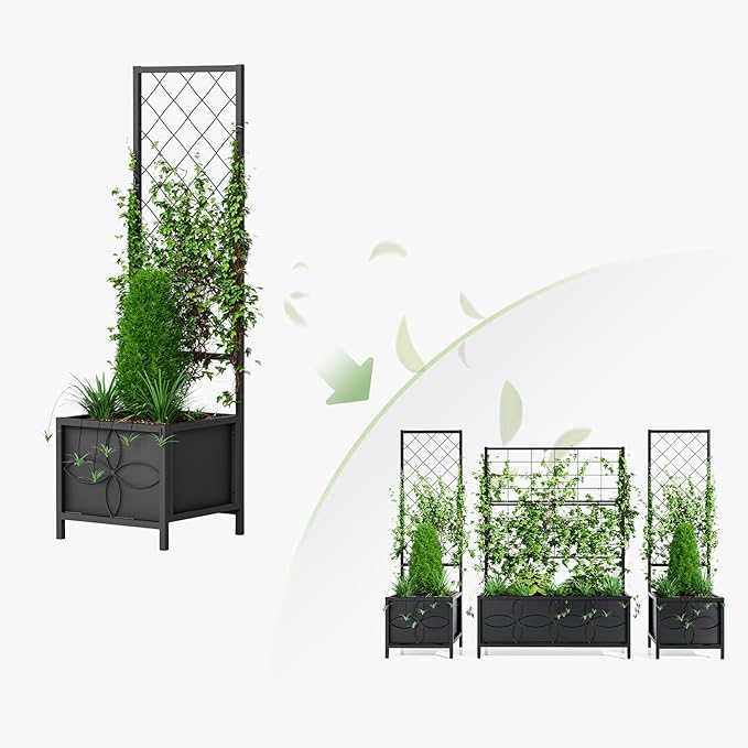 Zhongma 15.75 x 15.75 x 55 in Raised Garden Bed with Trellis,Heavy Duty Plant Box for Climbing Plants with Drainage Hole, Metal Lattice Planter Gardon Box with Inner Fabric Liners. Zhongma