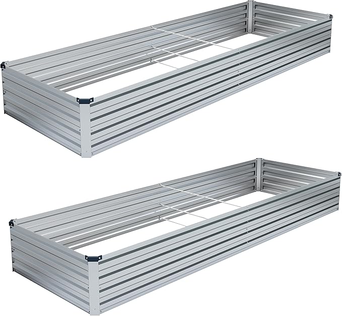 2PCS 8x4x1FT Galvanized Raised Garden Bed Kit,Vegetable Boxes-Rectangle Metal Flower Box,Large Planter Raised Beds Outdoor Garden for Planting,Fruit,Herb-Silver DIIYIV