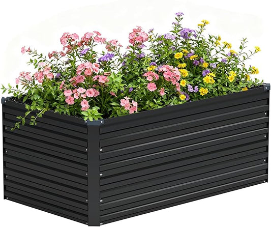 Vengarus 4x2x2FT Galvanized Raised Garden Bed Kit, Outdoor Metal Planter Box for Vegetables, Fruits,Herbs, and Succulents - 120 Gallon Capacity,Black Vengarus