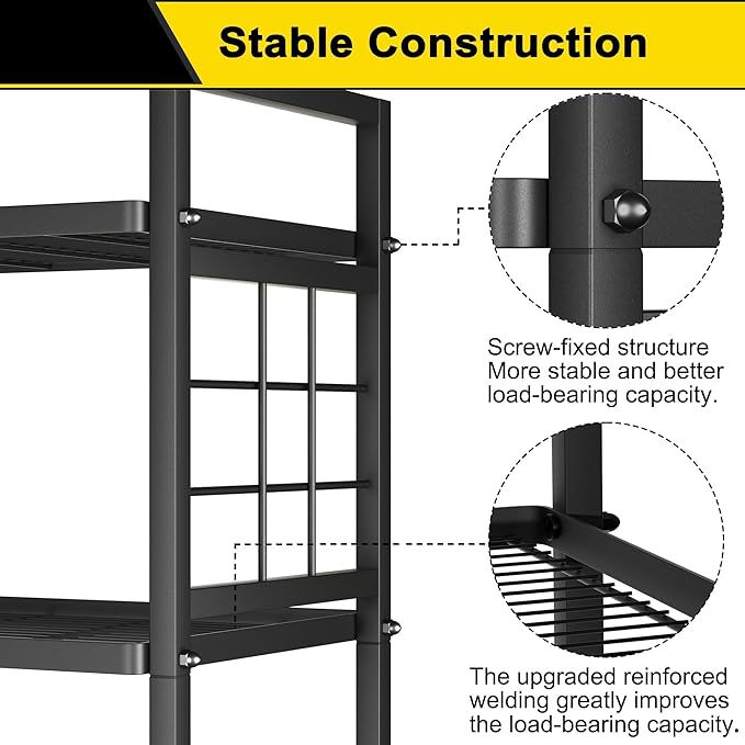 GIOTORENT 5-Wire Standing Book Shelf & Bookcase, Metal Storage Shelving Unit Pantry Rack for Laundry Kitchen Bathroom Organizer, Black GIOTORENT