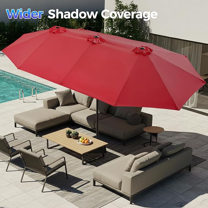 SUPERJARE 13FT Outdoor Umbrella for Patio, Double sided Pool Umbrellas with Fade Resistant Canopy, Large Table Umbrella for Deck, Market, Backyard - Burgundy SUPERJARE