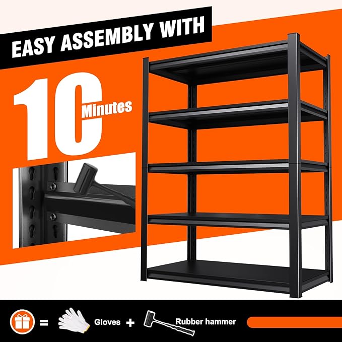 Garage Shelving-2050 lbs 5 Tier Storage Shelves,Adjustable Heavy Duty Metal Shelving Unit and Storage Large Rack,Utility Steel Shelf for Warehouse Industrial Pantry Basement Organizers 71"x46"x20" Rootora