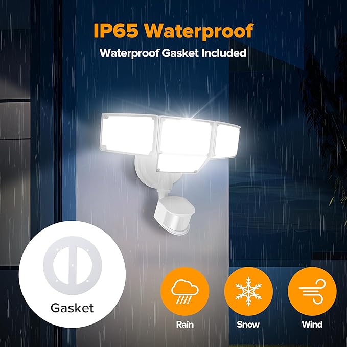 LUTEC 80W 9000LM LED Security Light Hardwire Motion Sensor Outdoor Lights, 4 Head LED Flood Lights Outdoor 5000K Daylight, IP65 Waterproof, Motion Detected Lights for Outside, Garage, Yard (White) LUTEC