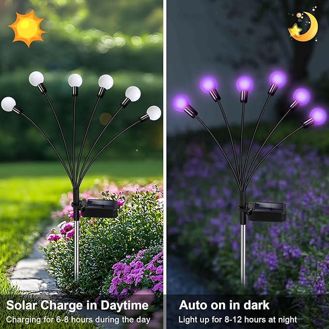 Solar Garden Lights Outdoor, Waterproof Solar Powered Lights for Yard Pathway Patio, Swaying Lawn Decor as Gardening Gifts for Women Holiday (Purple, 4 Pack) NBQQ