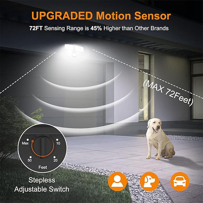 LEPOWER LED Security Lights Motion Sensor Light Outdoor, 30W 3200LM Motion Security Light, 5500K, IP65 Waterproof, 2 Head Motion Detector Flood Light for Garage, Yard, Porch, Black (Not Solar Powered) LEPOWER