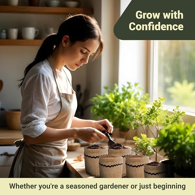 10 Herb Garden Planter Indoor Kit, 44pcs Complete Kitchen Herb Starter Set Including Burlap Pots, Markers, Soil Discs, Gardening Tools, Unique Easter/Birthday/Christmas Gift Ideas for Women, Mom ROOTCRAFT