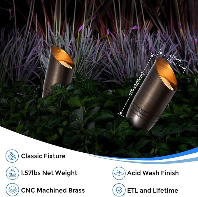 Gardencoin Solid Brass Outdoor Landscape Spotlights, 12V Heavy Duty Low Voltage LED Spot Light Waterproof for Garden and Yard Up Lighting, Bronze Accent Lighting Fixture Without Bulb (Classic, 6 Pack) Gardencoin