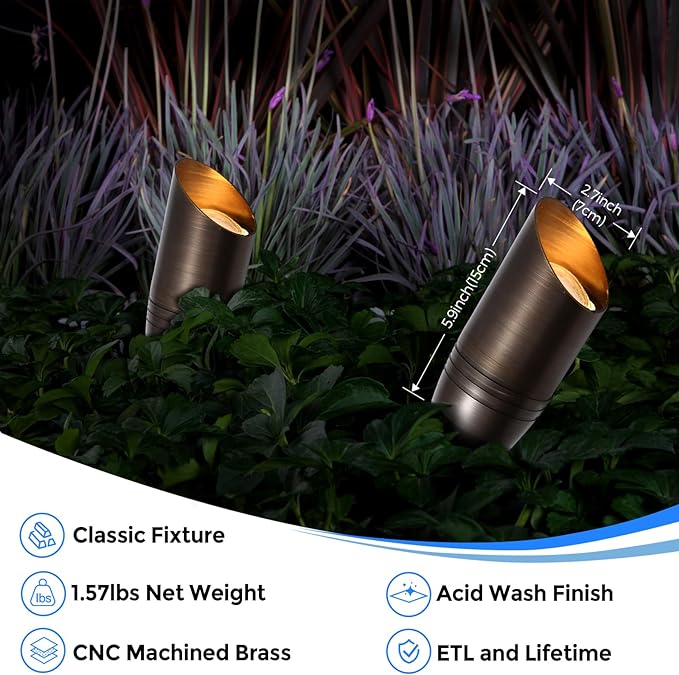 Gardencoin Solid Brass Outdoor Landscape Spotlights, 12V Heavy Duty Low Voltage Landscape Lighting, LED Spot Light Fixture Waterproof, Bronze Uplight Without MR16 Bulb (Classic, 12pack) Gardencoin