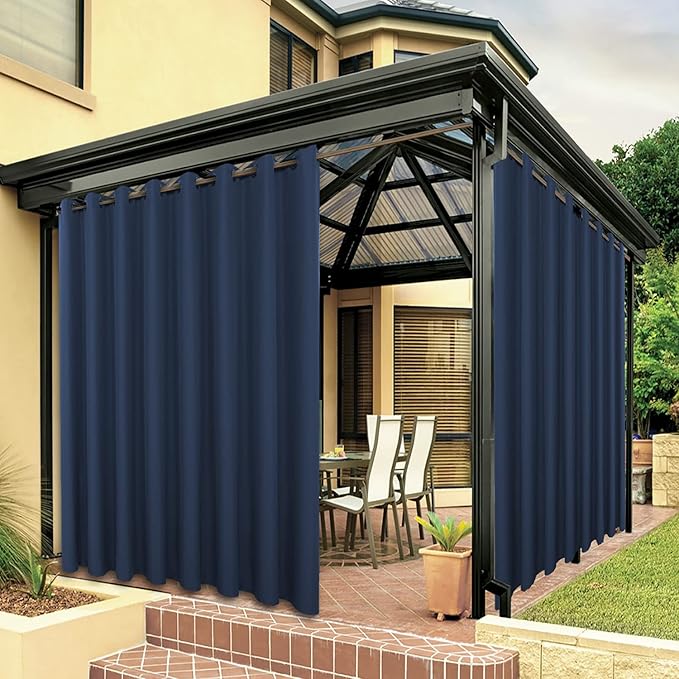 BONZER Waterproof Indoor/Outdoor Curtains for Patio Thick Privacy Wide Grommet Curtains for Bedroom, Living Room, Porch, Pergola, Cabana, 1 Panel, 110W x 120L inch, Navy Bonzer