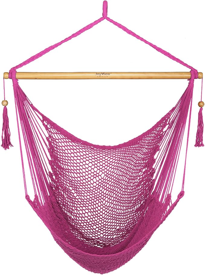 JoyView Hammock Chair with Spreader Bar Caribbean Hammock Swing Chair 300 LBS Weight Capacity XL Rope Hanging Chair for Outdoor Indoor Garden Yard - Pink JoyView