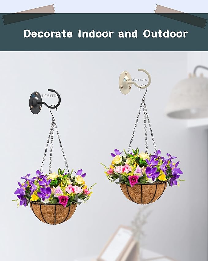 NACETURE Ceiling Hooks for Hanging Plants 3 Pack - Plant Hanger Indoor Hanging Hooks Metal Plant Bracket Iron Lanterns Hangers for Wind Chimes (White 3 Pack + Chain) NACETURE