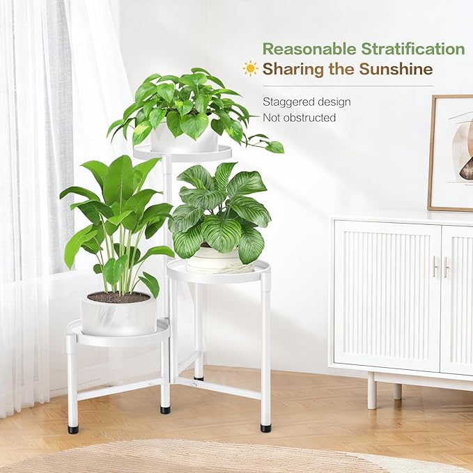 3 Tier Metal Corner Plant Stand Indoor Outdoor, Heightened widened 30 in Tall Multiple Flower Pot Display Holder, Iron Plant Rack Organizer for Living Room Garden Patio Balcony Office White ZOXILEN