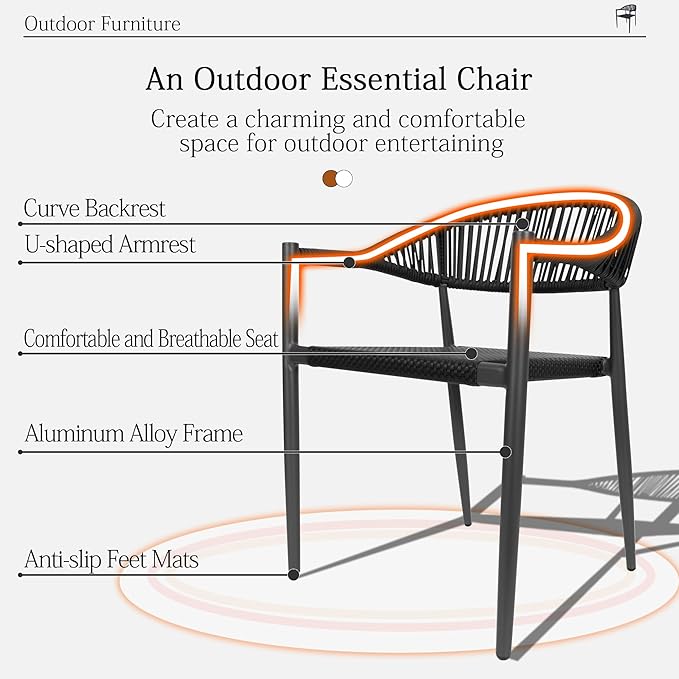 TWT Patio Dining Chairs Outdoor Stackable Dining Chairs for All Weather, Breathable Textilene Garden Outdoor Furniture for Backyard Deck (Black, Set of 4) TWT