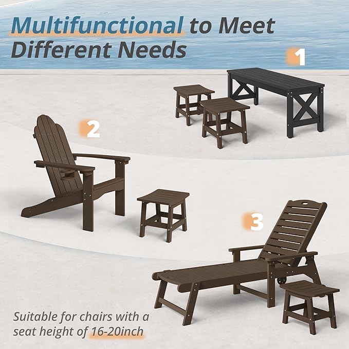 LUE BONA Outdoor Adirondack Ottomans, Footrest Footstool Set of 2, Outdoor Foot Rest for Patio, HDPS All Weather Waterproof Footrest Footstool for Adirondack Chair, Dark Brown LUEBONA