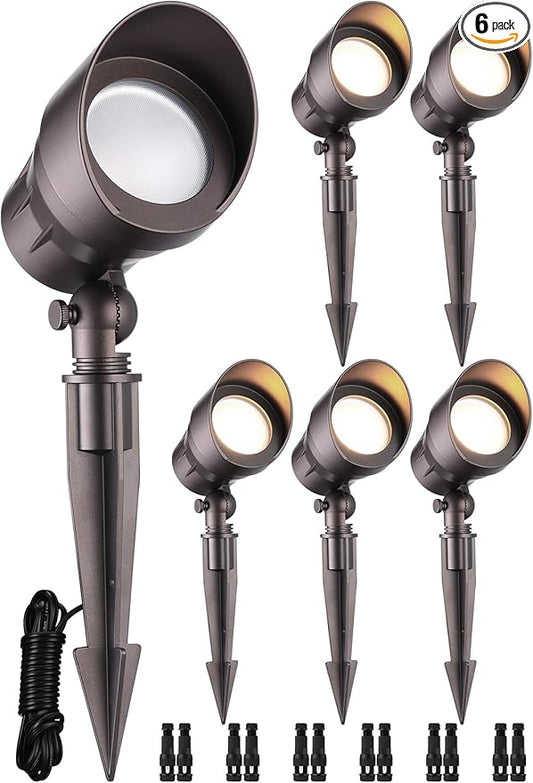 LEONLITE Low Voltage LED Landscape Spotlight, 5W 12V Pathway Lights Outdoor, CRI90, Aluminum Spot Lights for Garden, ETL Listed, IP65 Waterproof, 3000K Warm White, Oil Rubbed Bronze, Pack of 6 LEONLITE