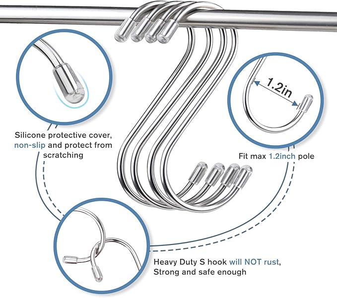 Myfolrena 20 Pack S Hooks for Hanging, 3.4 Inch Metal S Shaped Hook Heavy Duty Hanging Hooks for Pots, Pans, Plants, Bags, Cups, Clothes (Silver) Myfolrena