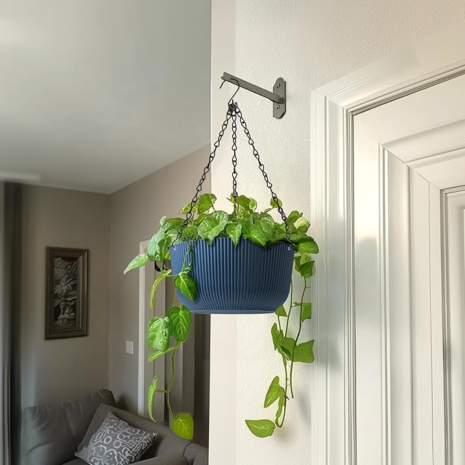 T4U 10 Inch Hanging Planters for Indoor Outdoor Plants, Hanging Baskets for Plants Pack of 2, Self Watering Hanging Pots with Drainage Hole for Garden Home Decor, Blue T4U