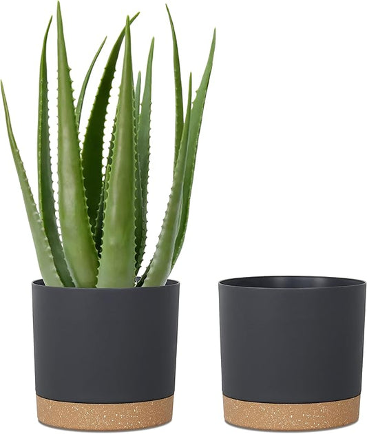 kubvici Plant Pots for Indoor Plants, 2 Pack 10 Inch Plant Pot Plastic Flower Pots Planters with Drainage Saucer for Indoor Outdoor Garden Home (10" Black) kubvici