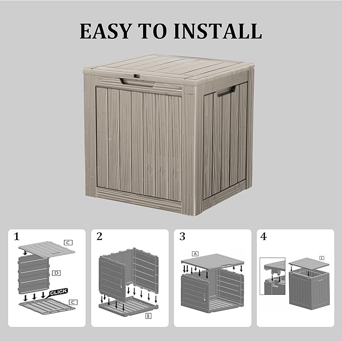 TARKARI 35 Gallon Lockable Resin Deck Box, Waterproof & UV-Resistant Outdoor Storage Box for Outdoor Cushion Storage, Garden Tools & Pool Accessories Storage, Gray Home