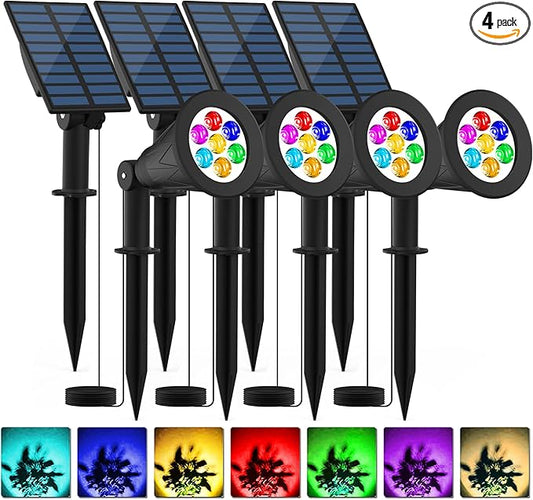 T-SUNUS RGB Solar Landscape Spotlights Christmas, Color Changing Spot Lights Waterproof IP65 Garden Pond Light, 180° Adjustable Wall Tree Light Separately Installed for Outdoor/Indoor Halloween 4 Pack T-SUNUSLighting