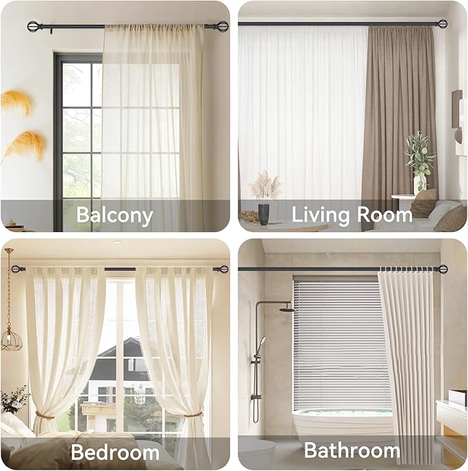 Curtain Rods for Windows 48 to 84, 2 Pack 5/8 Inch Black Heavy Duty Metal Curtain Rods Set - Rustic Decorative Drapery Rods with Brackets for Farmhouse, Bedroom Poskena